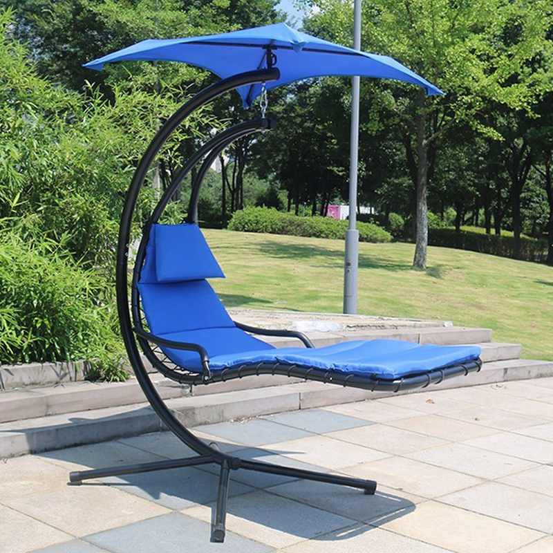 Outdoor Hanging Chaise Lounger Chair with Metal Stand Hammock Swing Bed