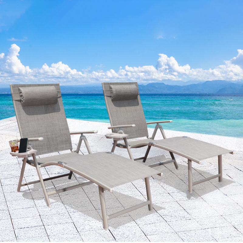 Portable Folding Aluminum Patio Reclining Chair Chaise Lounge Outdoor Pool Lounger Chair