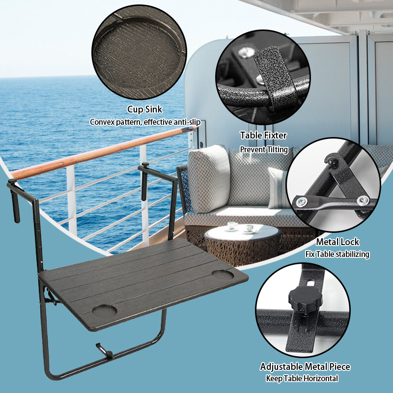 Outdoor Boating Garden Patio Railing Hanging Balcony Folding Balcony Hanging Table Portable Folding Table