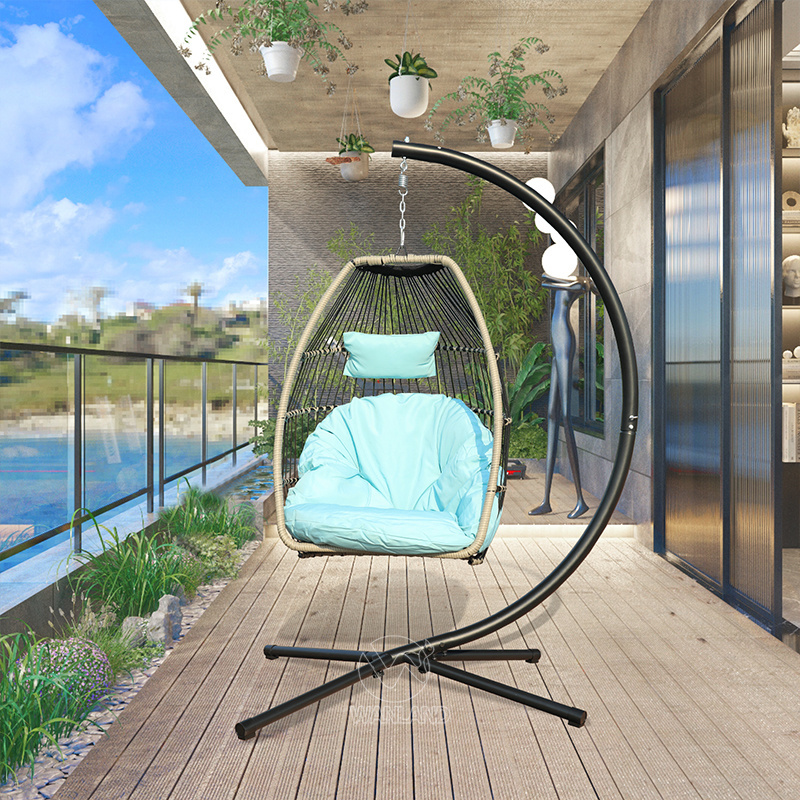 Comfortable cushioned hanging pod rattan egg ball chair for outdoor indoor use