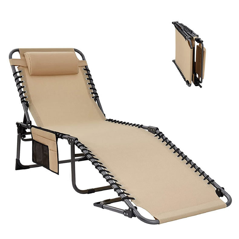 Adjustable Outdoor Folding Chaise Lounge Chair for Beach Sunbathing Patio Pool Lawn Deck Lay Flat Portable Lightweight