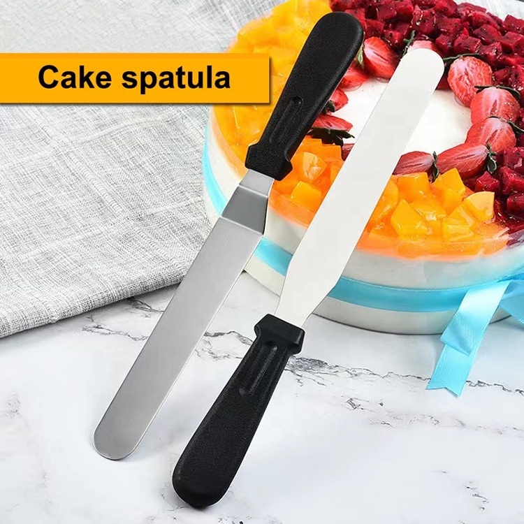 Hot Selling Stainless Steel Straight / Curved Cake Cream Spatula with Plastic Handle for Cake Decorating Tools