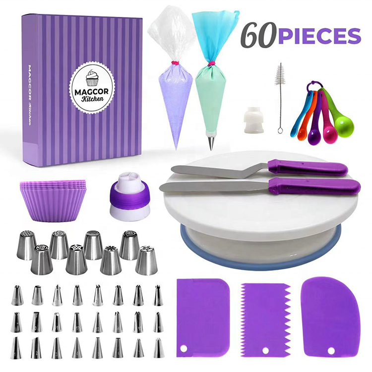 Baking Accessories 60pcs set Stainless Steel Cake Nozzle Turntable for Cake Decorating Supplies