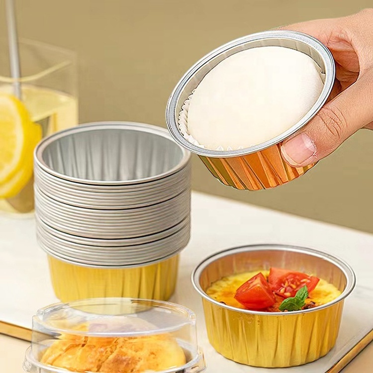 Wholesale Aluminium Foil 50pcs Cake Cup with Lids Cupcake Liners for Baking Cake Making Molds