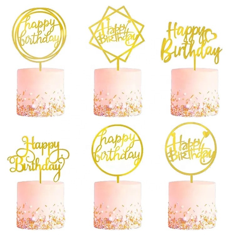 Wholesale Happy Birthday Acrylic Cake Topper for Wedding Party Cake Decoration Toppers Baking Supplies