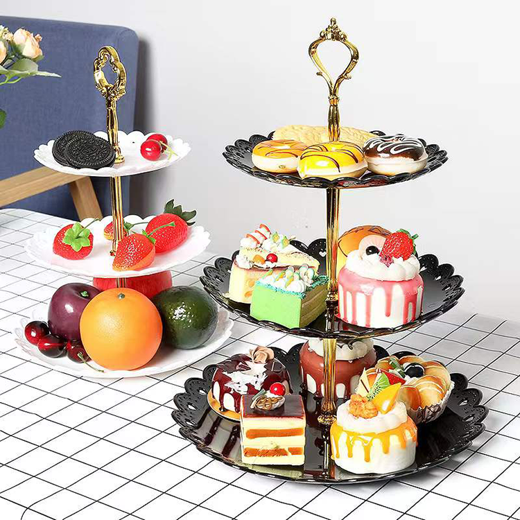 Popular 3 Tier Plastic Cupcake Stand for Wedding Birthday Party Decorating Cake Dessert Display Stands