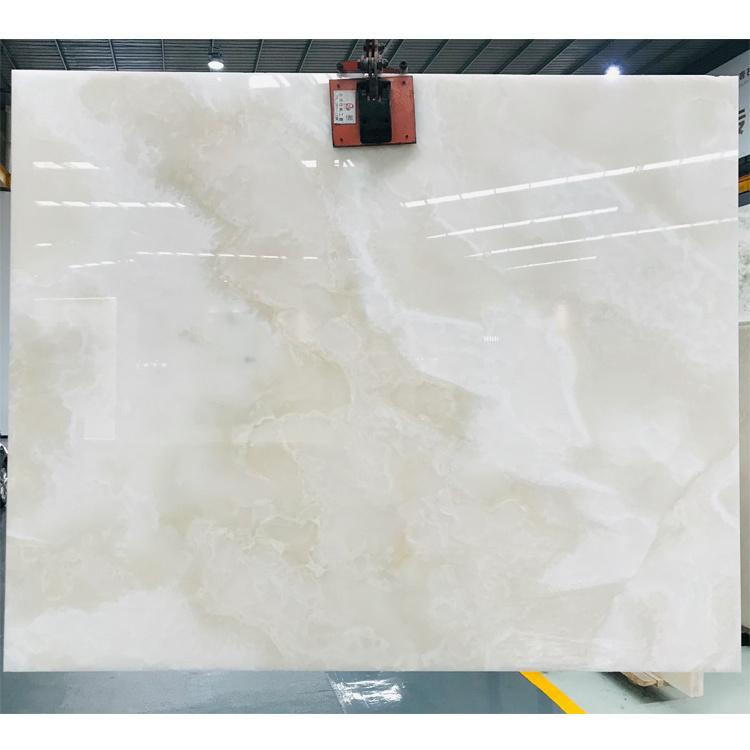 Natural Snow White Onyx Slab Bookmatched Marble Onyx M2 Price Backlit Onyx Panel for TV Wall