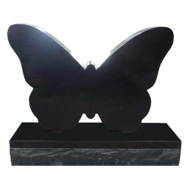 Shanxi Polished Granite Black Marble Memorial Grave Stone Double Butterfly Headstone