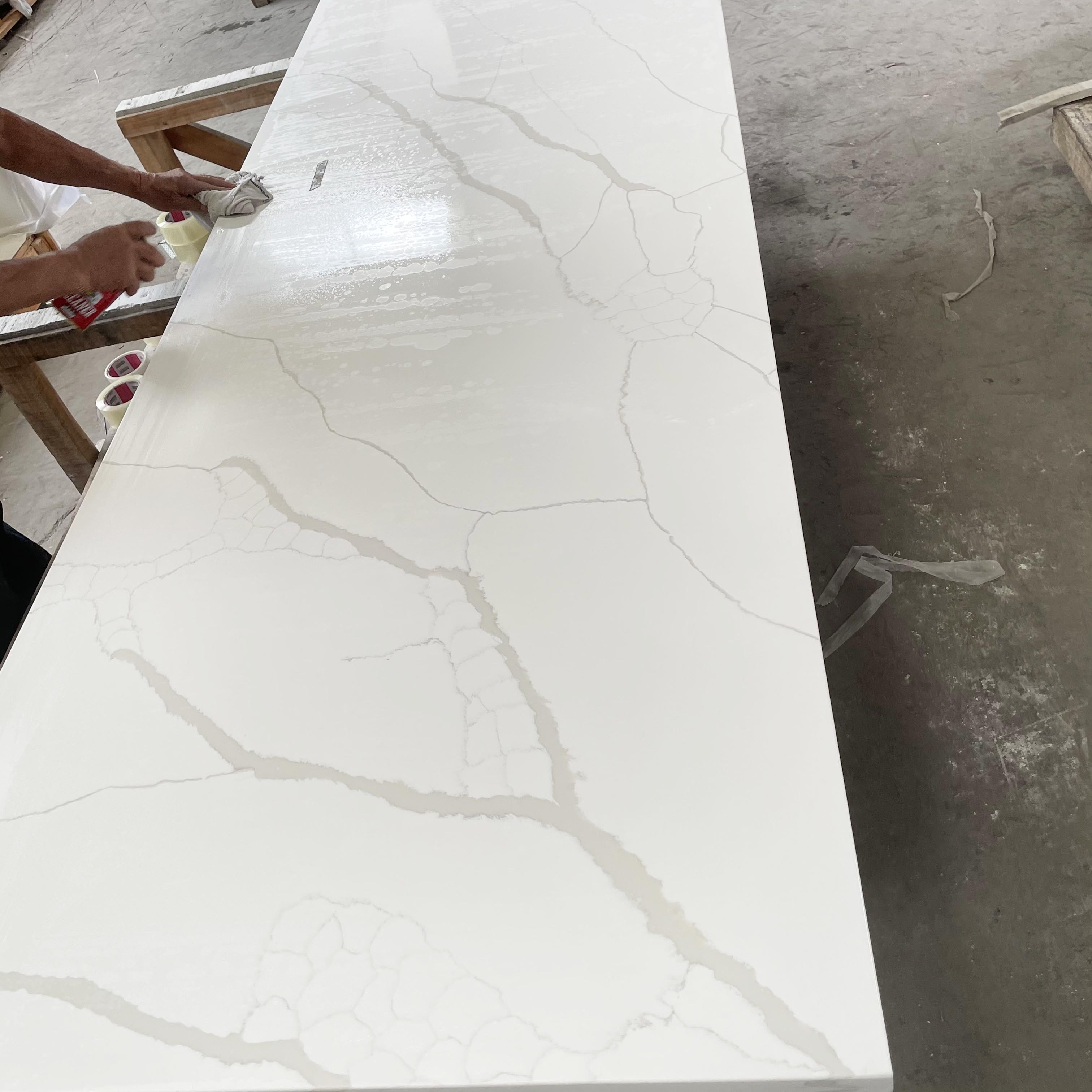 Modern Table Top Kitchen Worktops Calacatta White Quartz Countertop Islands Artificial Stone Slabs Custom Vanity Top