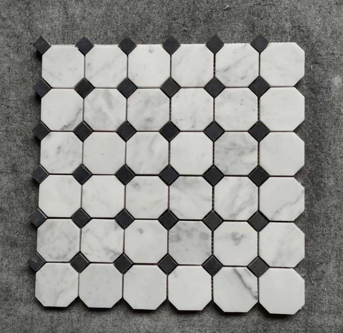 Carrara White Marble Color Sliced Marble Stone Tile Hexagon Mosaic for Backsplash and Garden Flooring