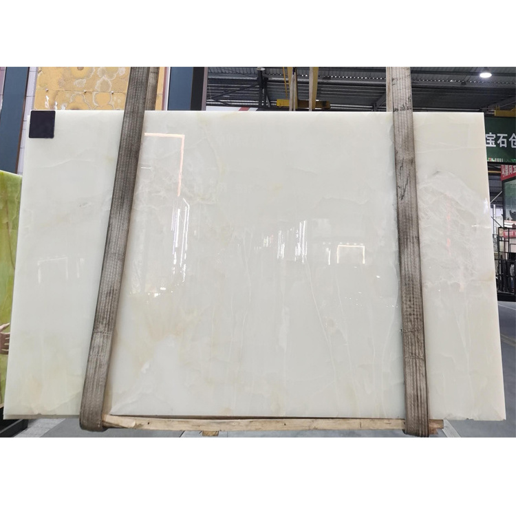 Natural Snow White Onyx Slab Bookmatched Marble Onyx M2 Price Backlit Onyx Panel for TV Wall