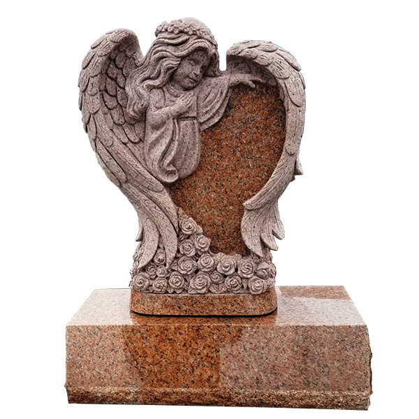 Memorial Statue Hand Carve Double Angel Baby Double Heart Etching Headstone