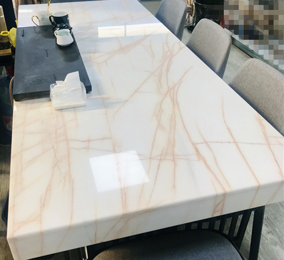 Luxury Modern White Marble Slabs with Red Branches Laminated for Interior Stairs Table Tops and Bathroom Vanities