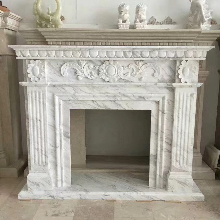 Prefab White Granite Luxury Marble Artificial Victorian Mantel Style Fireplace