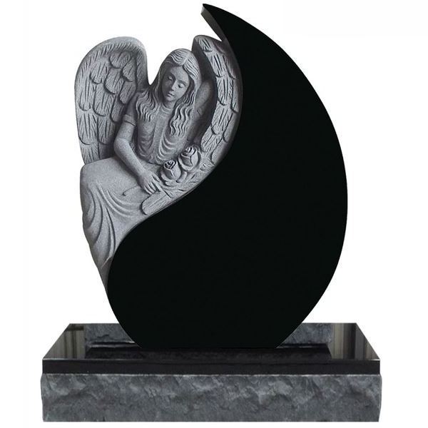 Memorial Statue Hand Carve Double Angel Baby Double Heart Etching Headstone