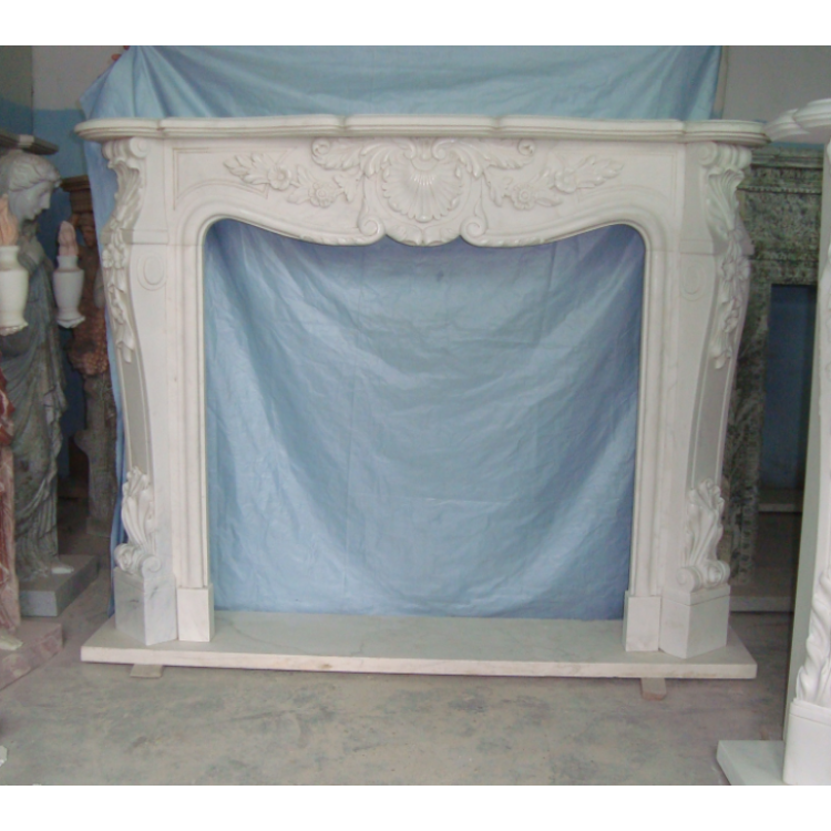 Prefab White Granite Luxury Marble Artificial Victorian Mantel Style Fireplace