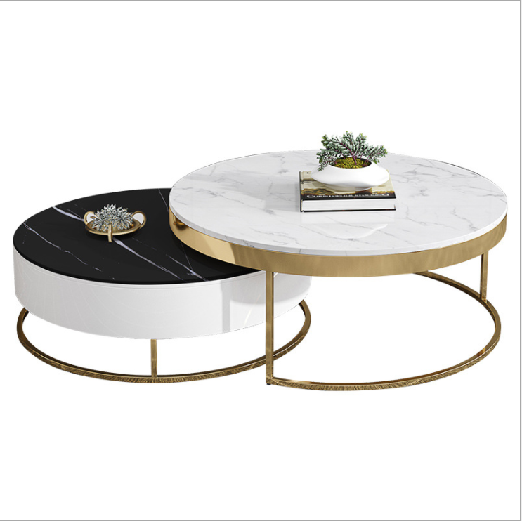 Custom Nordic White Marble And Gold Metal Pedestal Stand, Round White Marble Coffee Table A Manger