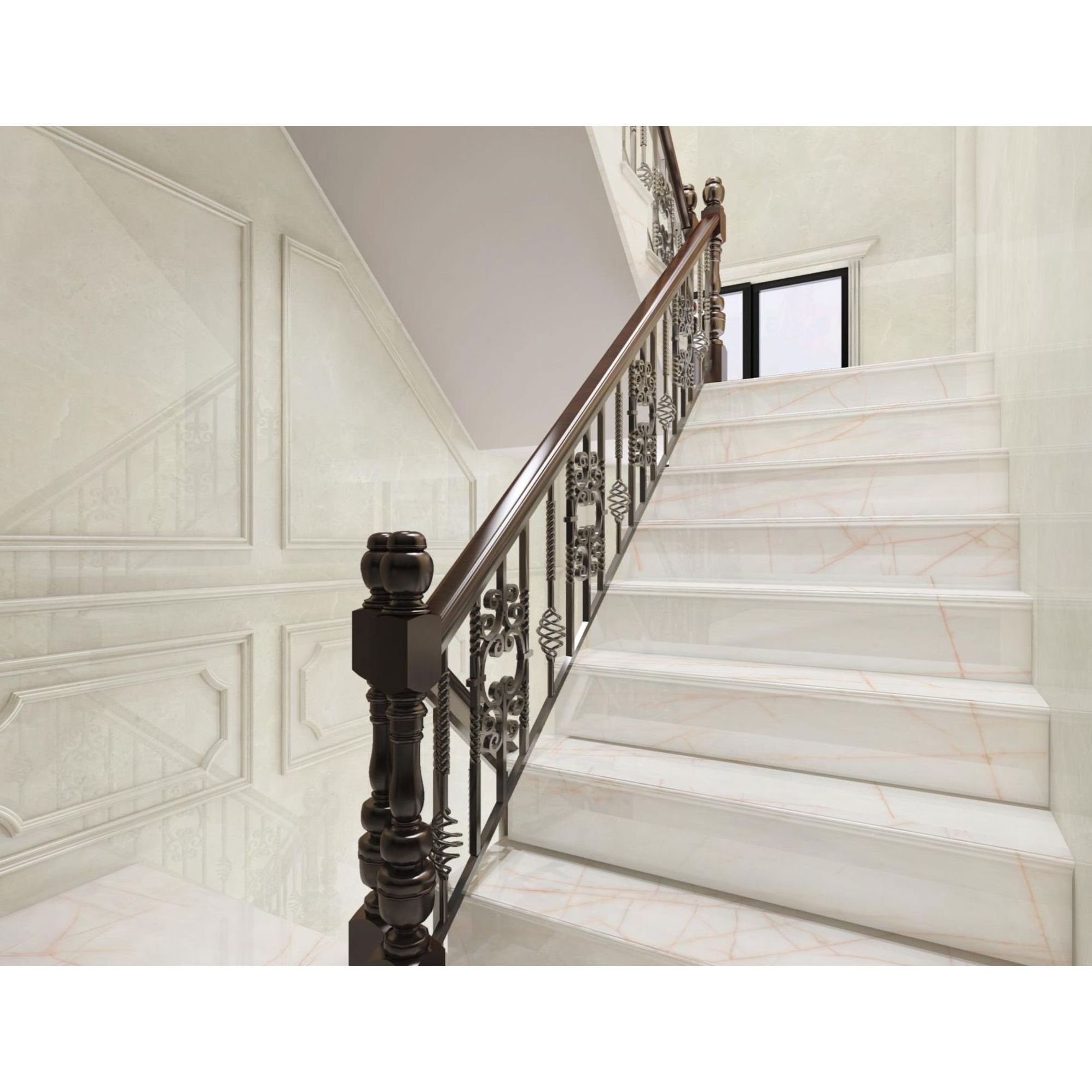 Luxury Modern White Marble Slabs with Red Branches Laminated for Interior Stairs Table Tops and Bathroom Vanities