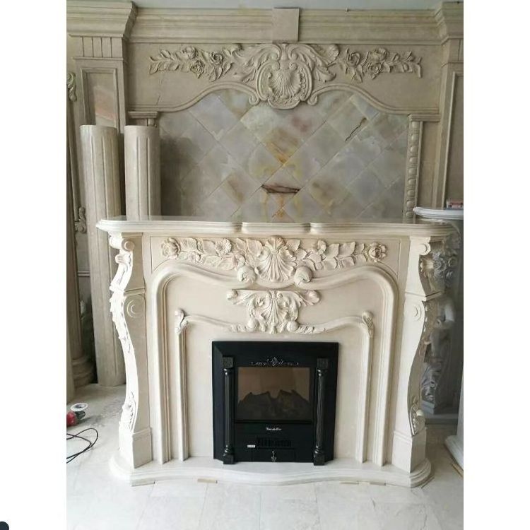 Prefab White Granite Luxury Marble Artificial Victorian Mantel Style Fireplace