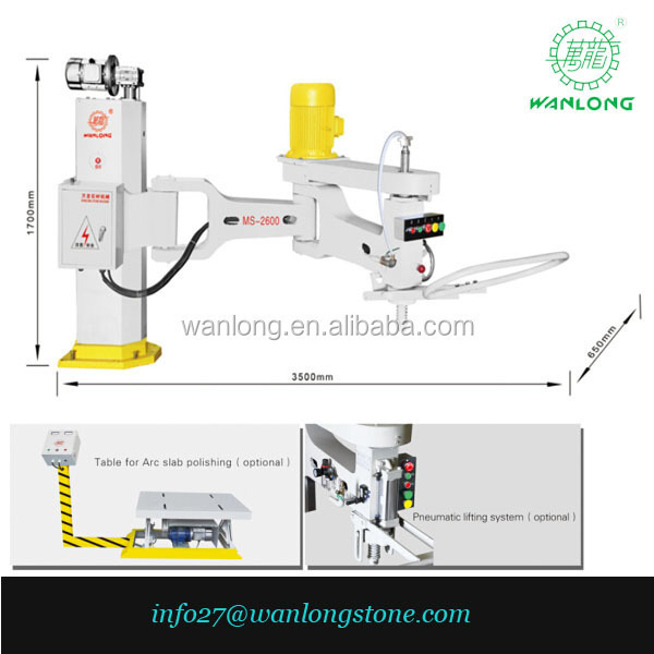 Factory Price wanlong ms-2600 swing arm grinder manual hand granite line slab polishing machine for marble and granite