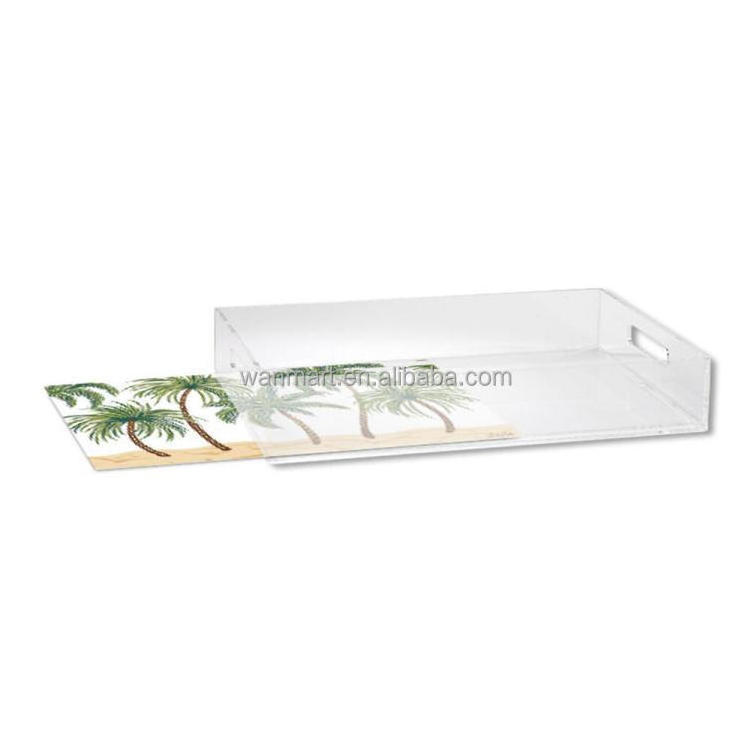 Clear Acrylic Lucite Serving Tray with Paper Insert Modern Acrylic Tray With Insert Wholesale Acrylic Tray