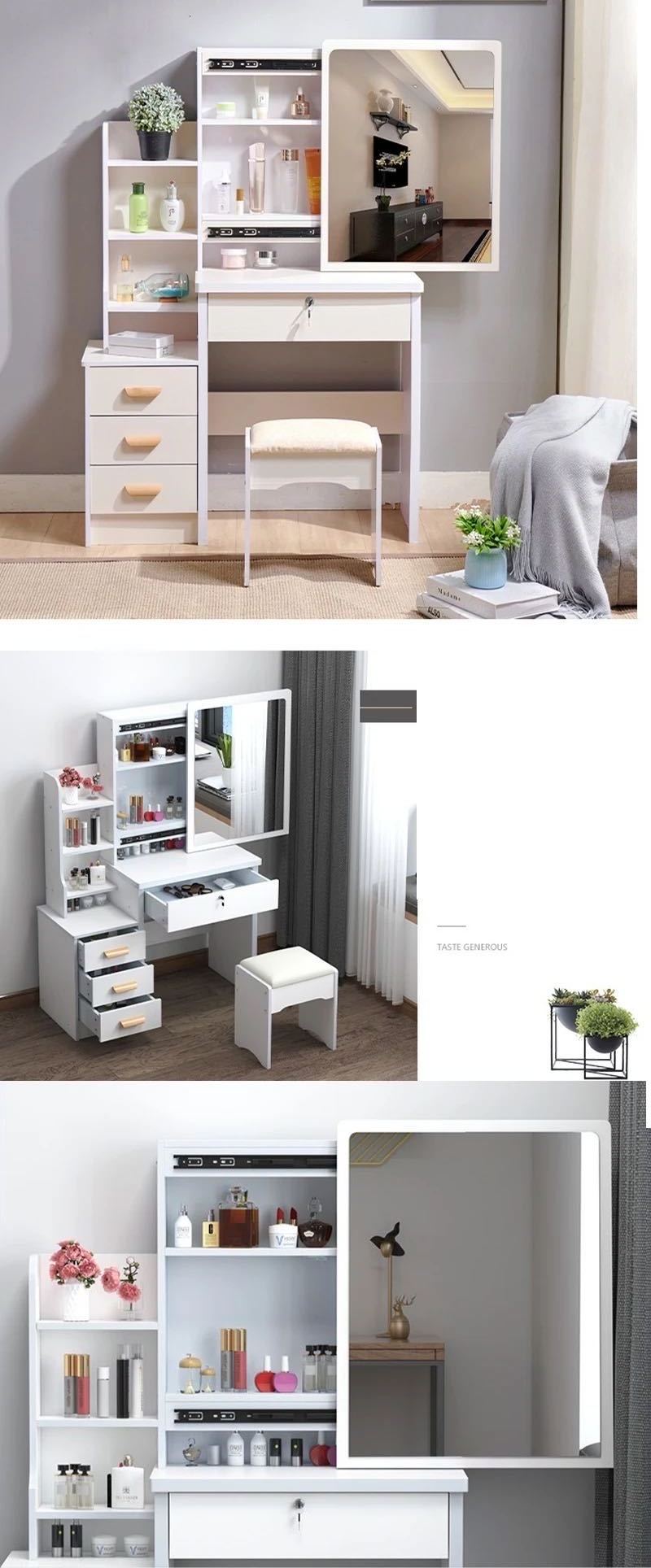 New Bedroom vanity Mirror table Makeup organizer Dressing table with drawers and Dressing table stool