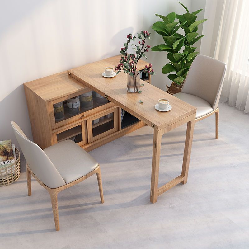 Solid wood folding table side cabinet one folding telescopic bar cabinet Small household dining table to save space