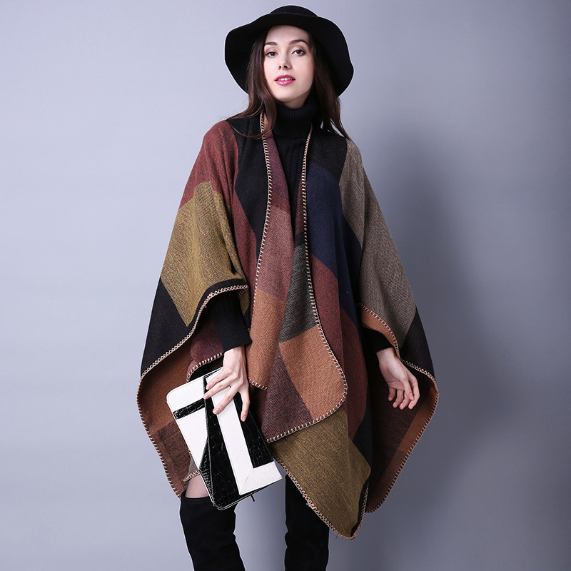 Wholesale Hot Selling Winter Women Scarf Acrylic Plaid Shawls Stoles Warm Thick Cape Shawl Poncho