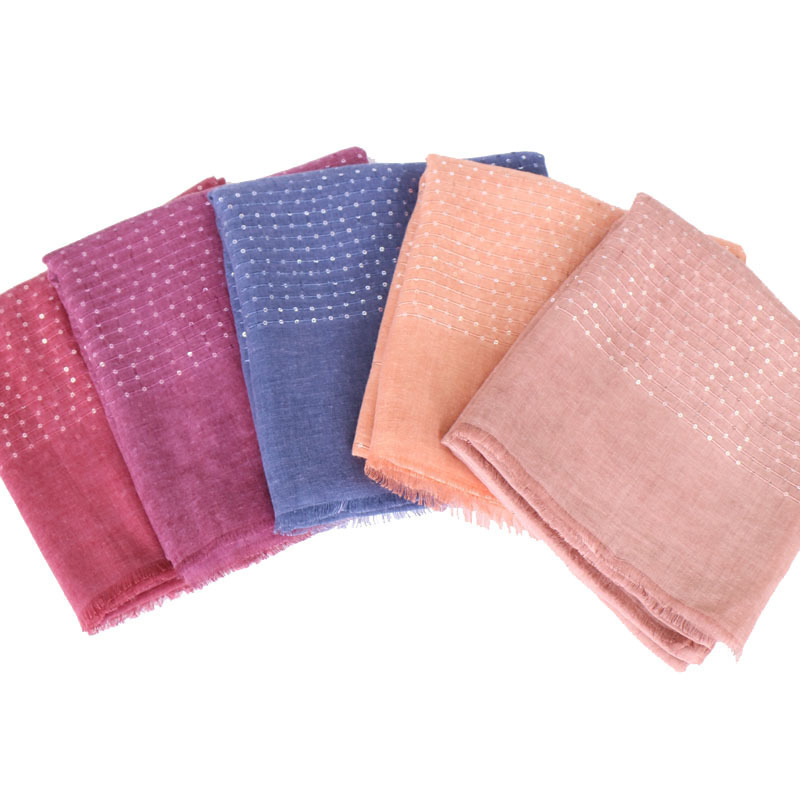 Women's Solid Color Scarves Soft Headband Plain Cotton Muslim Hijab Sequins Shimmer Shawl Glitter Hijab Scarf