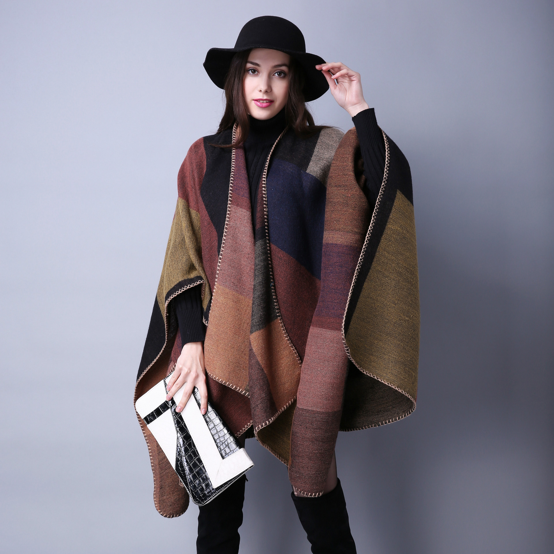 Wholesale Hot Selling Winter Women Scarf Acrylic Plaid Shawls Stoles Warm Thick Cape Shawl Poncho