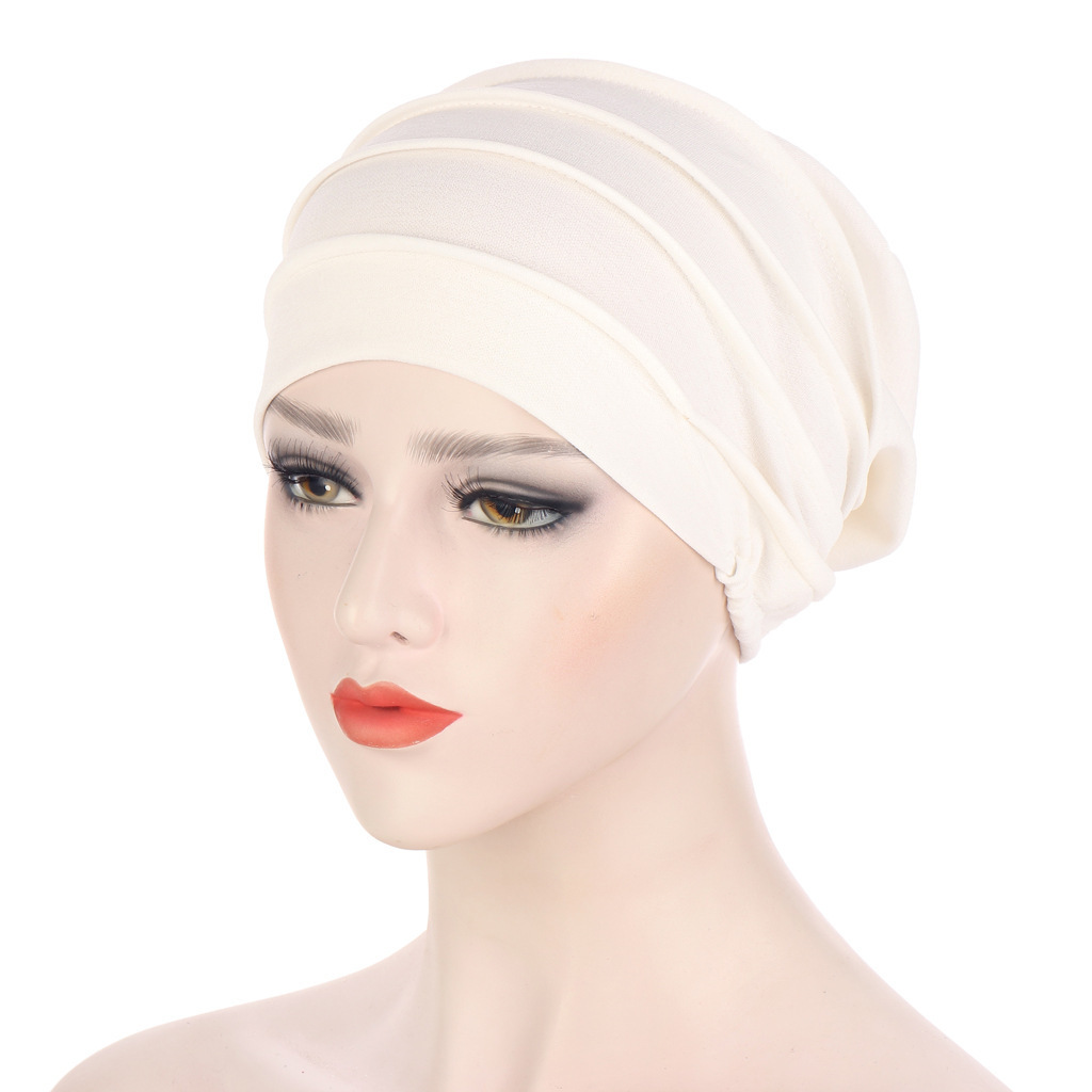 Hexagonal discounted pile hat solid Muslim headband hat  bamboo knot linen pleated pullover hat