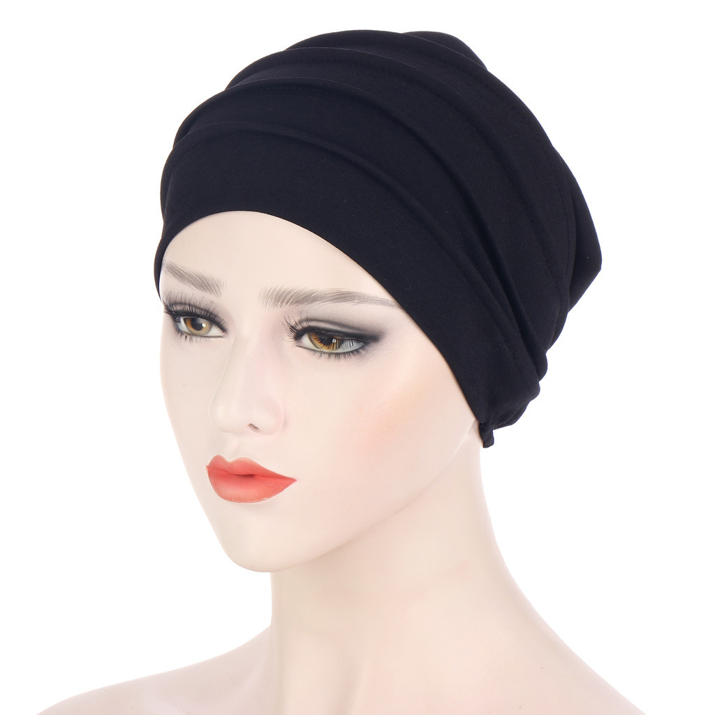 Hexagonal discounted pile hat solid Muslim headband hat  bamboo knot linen pleated pullover hat