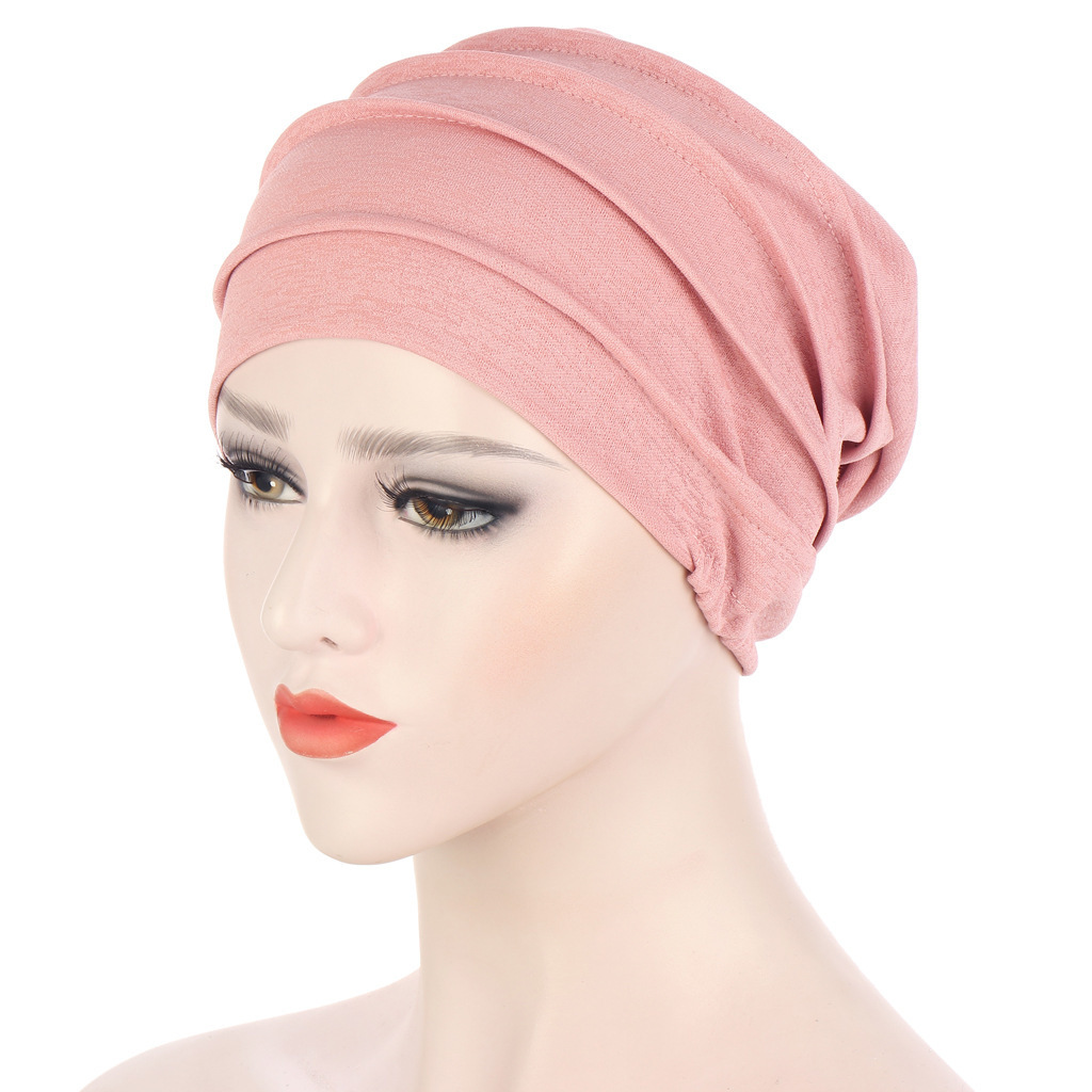 Hexagonal discounted pile hat solid Muslim headband hat  bamboo knot linen pleated pullover hat