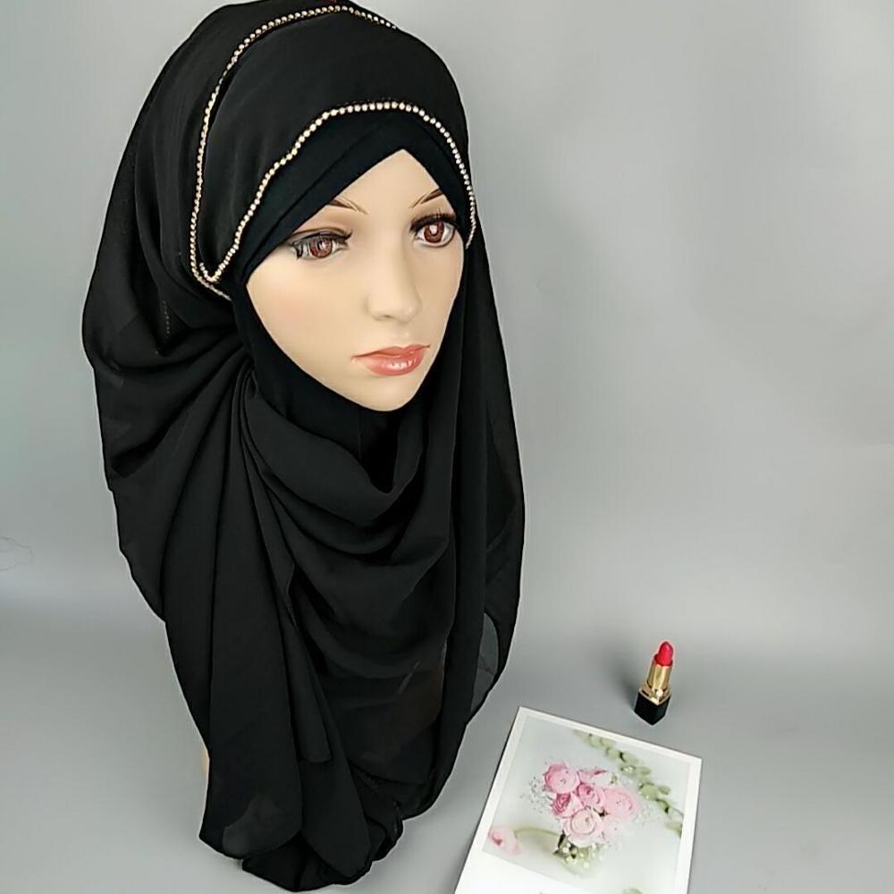 Bubble Chiffon Chain Glitter Hijab Diamond Rhinestone Scarves Muslim Plain Headband Fashion Scarf  Wraps Shawls