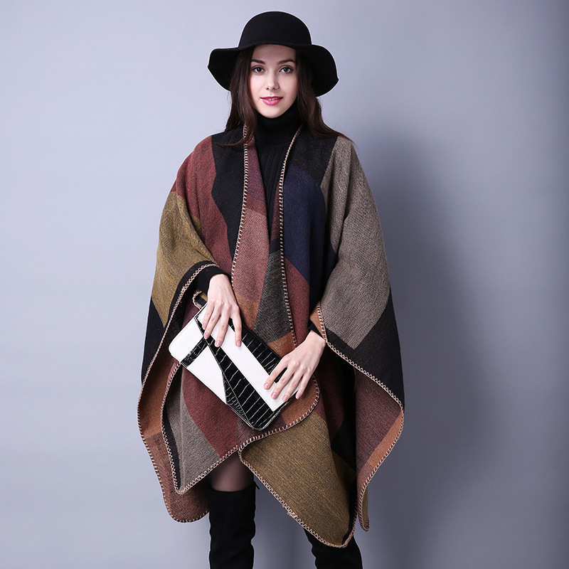 Wholesale Hot Selling Winter Women Scarf Acrylic Plaid Shawls Stoles Warm Thick Cape Shawl Poncho