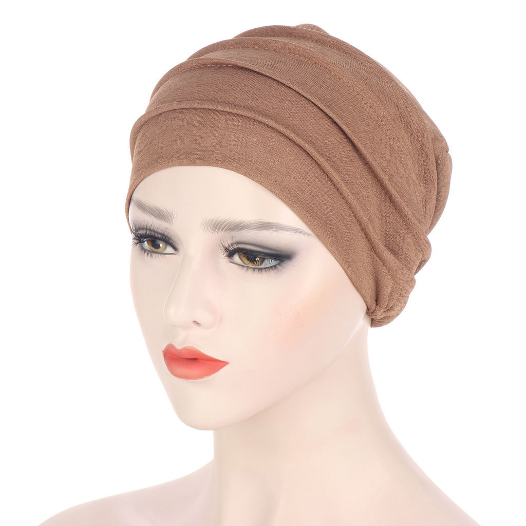 Hexagonal discounted pile hat solid Muslim headband hat  bamboo knot linen pleated pullover hat