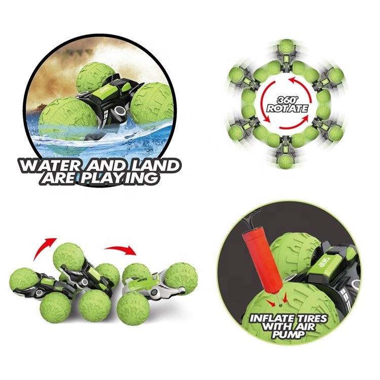 Wholesale Price 1:12 2.4G 4Ch Amphibious Stunt Rc Car 3 Wheels Radio Control Toy Vehicle Inflatable Tires With Pump