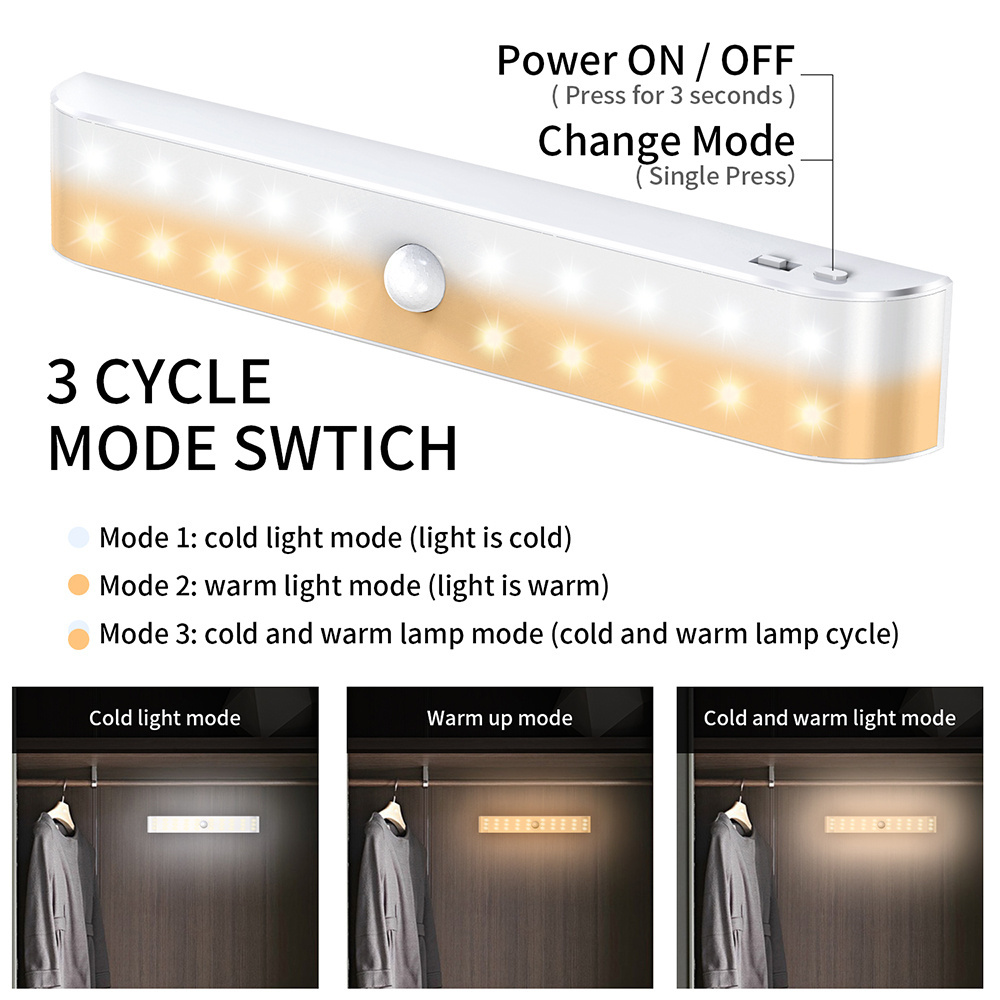 Motion Sensor Mini Smart Magnetic Battery Operated Adhesive Sticker LED Under Cabinet Light