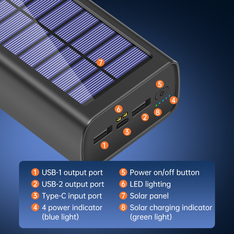 Waterproof 20000mah Solar Power Bank with Flashlight Fast Charging Solar Charger for Mobile Phone