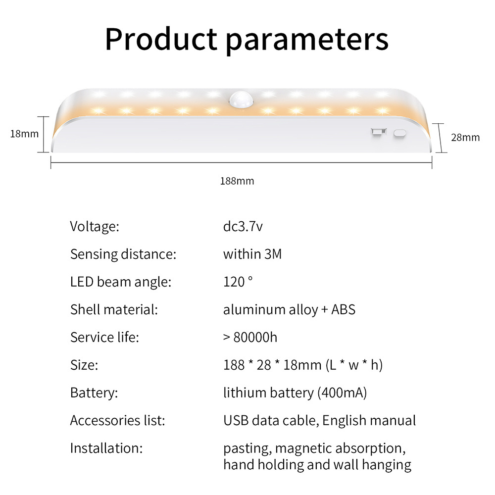 Motion Sensor Mini Smart Magnetic Battery Operated Adhesive Sticker LED Under Cabinet Light