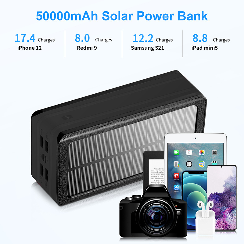 Trending Camping Ce Fast Charging Powerbank 30000mah Mobile Charger Usb Portable Waterproof 20000mah Solar Power Bank 50000mah