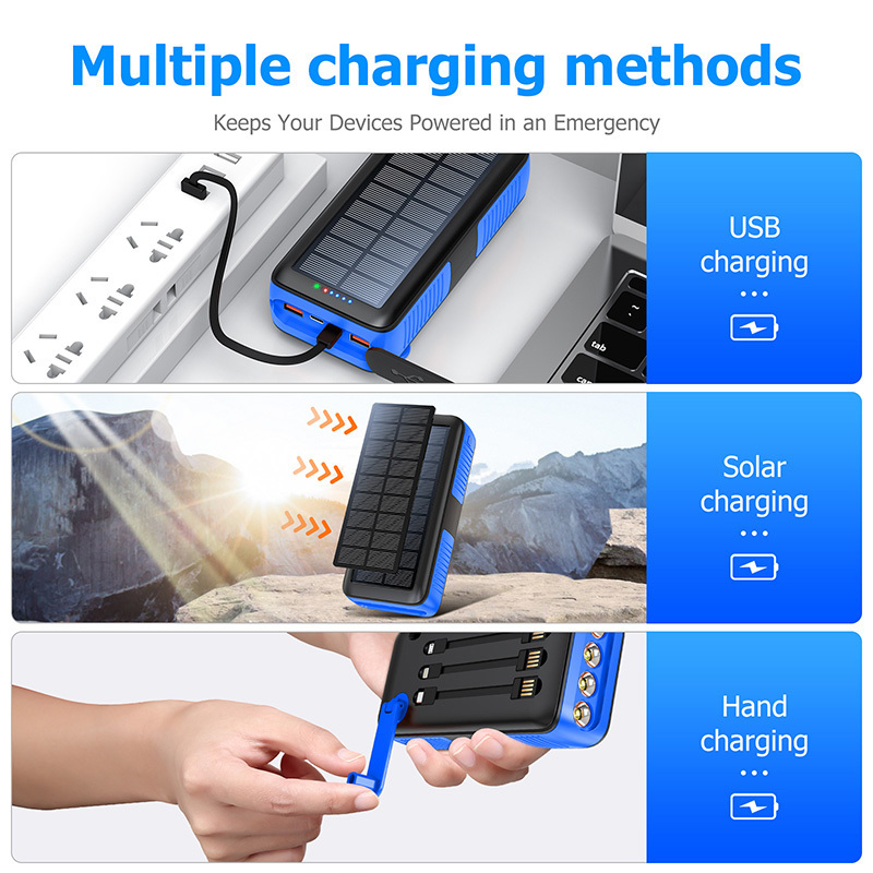 Portable Charger Power Bank with Flashlight 2.1A Fast Charging Hand Crank Solar Power Bank