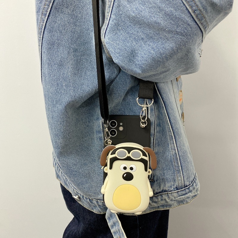 Popular cute 3D dog Messenger bag phone case with earphone case bag for iphone 15 14 13 12 plus/pro max