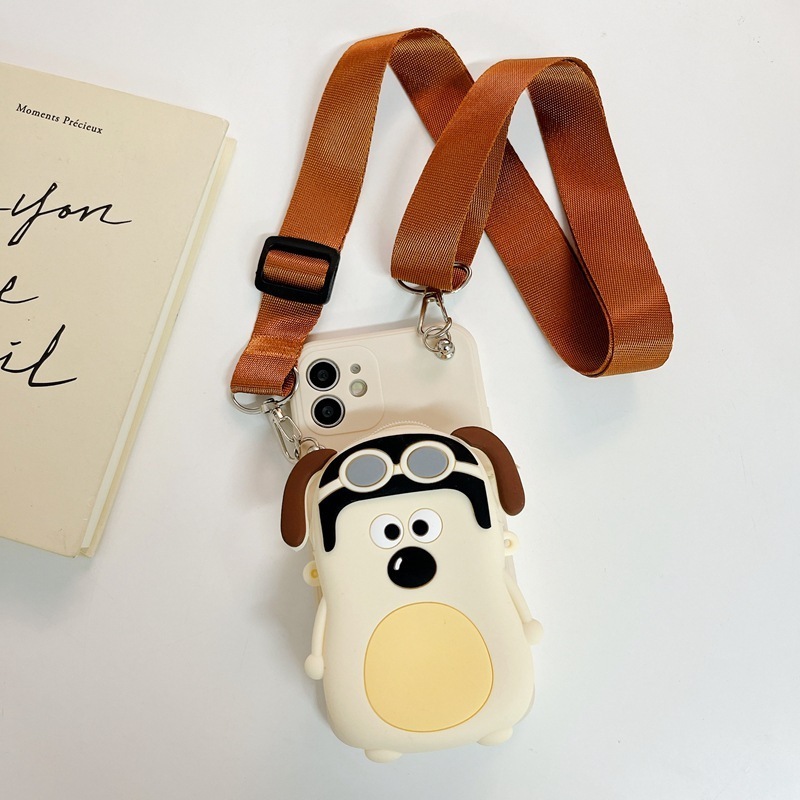 Popular cute 3D dog Messenger bag phone case with earphone case bag for iphone 15 14 13 12 plus/pro max