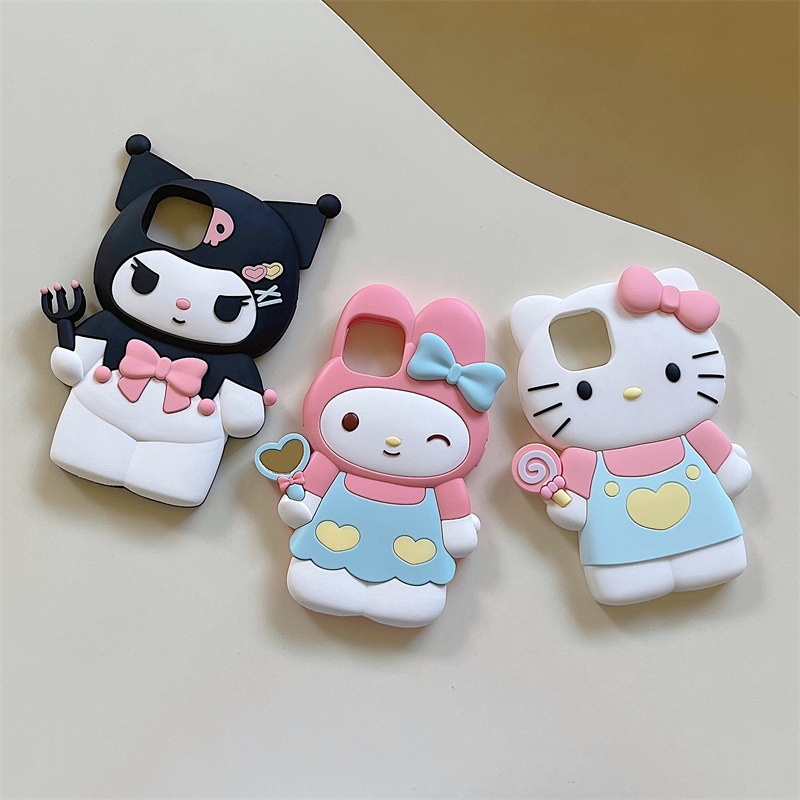 Popular Cute Cartoon 3D Kitty Kuromi soft silicone phone case for iphone 11 12 13 14 15 plus/pro/pro max