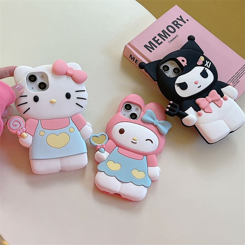 Popular Cute Cartoon 3D Kitty Kuromi soft silicone phone case for iphone 11 12 13 14 15 plus/pro/pro max