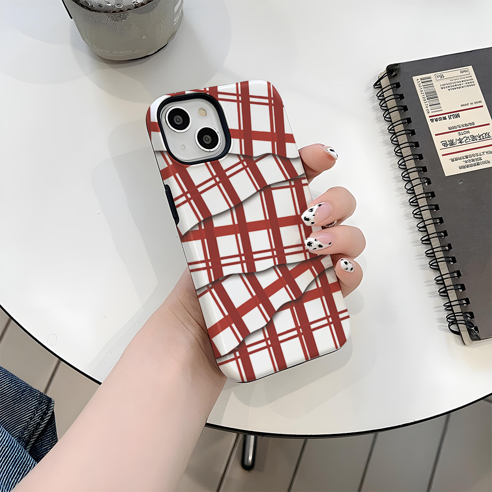 Creative plaid two-in-one phone case For iphone15promax 14 15pro case 13 double-layer anti-fall film shell 11