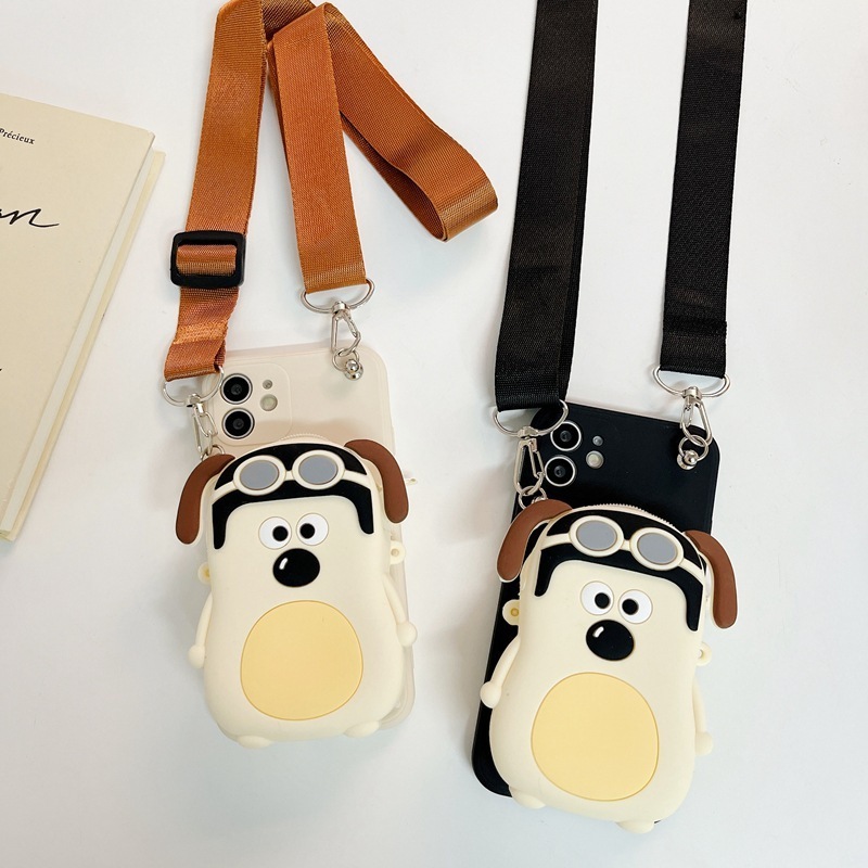 Popular cute 3D dog Messenger bag phone case with earphone case bag for iphone 15 14 13 12 plus/pro max