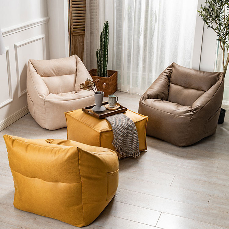 Modern  nordic living room couch light luxury pu solvent-free leather sponge lazy sofa cover for home Outdoor Bean Bag