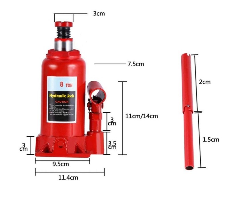 High Efficiency Safe Hydraulic Stand Jack with Pressure Gauge Telescopic Stainless Steel 8T Bottle Jack